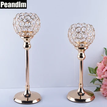 

PEANDIM Wedding Candelabra Centerpieces Center Table Candlesticks Parties Decor K9 Crystal Candle Lantern Gold Candle Holders