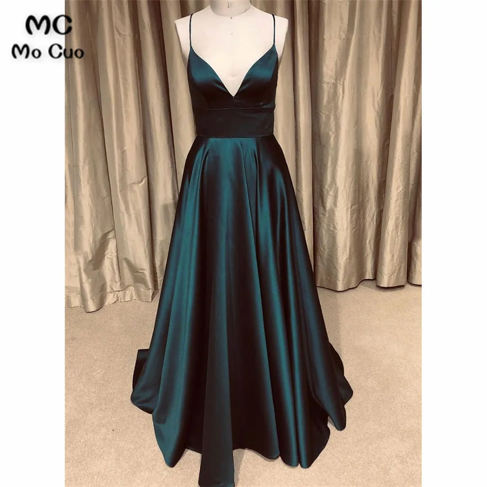Simple v neck satin long prom dress, evening dress (2)