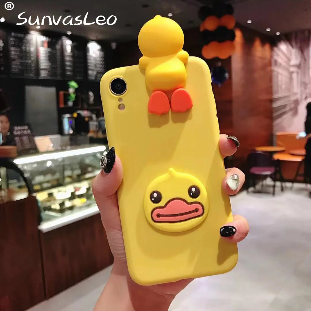 Yellow Duck Мягкий чехол для телефона с объемными игрушками и животными из мультфильмов чехол для iPhone 5 5S SE 6 7 8/Plus X XS XR XS Max для iPhone 11 11Pro 11 Pro Max - Цвет: Yellow Duck