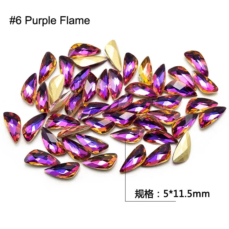 Аааааа, дизайн ногтей Стразы 50 шт./упак. кристально-прозрачный AB плоской формы различных типов, Каплевидная форма, Стекло камни для 3D ногти Decora - Цвет: Purple flame wing