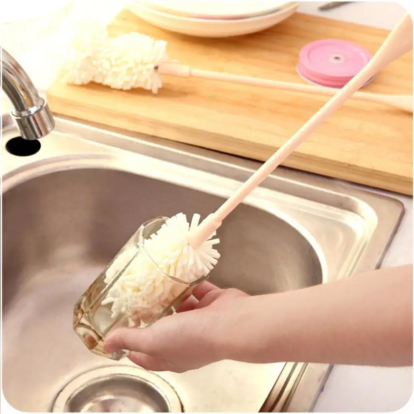 Long Handle Sponge Cleaner Cleaning Brush Bottle Glass Cup Mugs Bowls