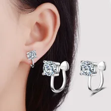 Moda Gümüş Renk kulak klipsi Tek CZ Kristal Küpe Kadınlar için Düğün Parti Kostüm Takı Küçük Klip Küpe pendientes(China)