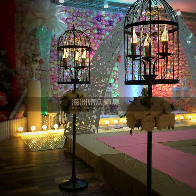 

1.3 m tall Wedding road led / Stage stands Cage with light Acrylic crystal Wedding centerpieces vase wedding decorations store