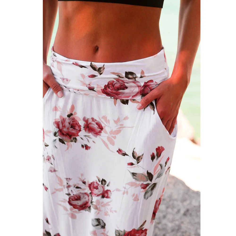 

Casual Bohemia floral print skirt Vintage floral long skirts women beach Summer elegant beach maxi skirt A314