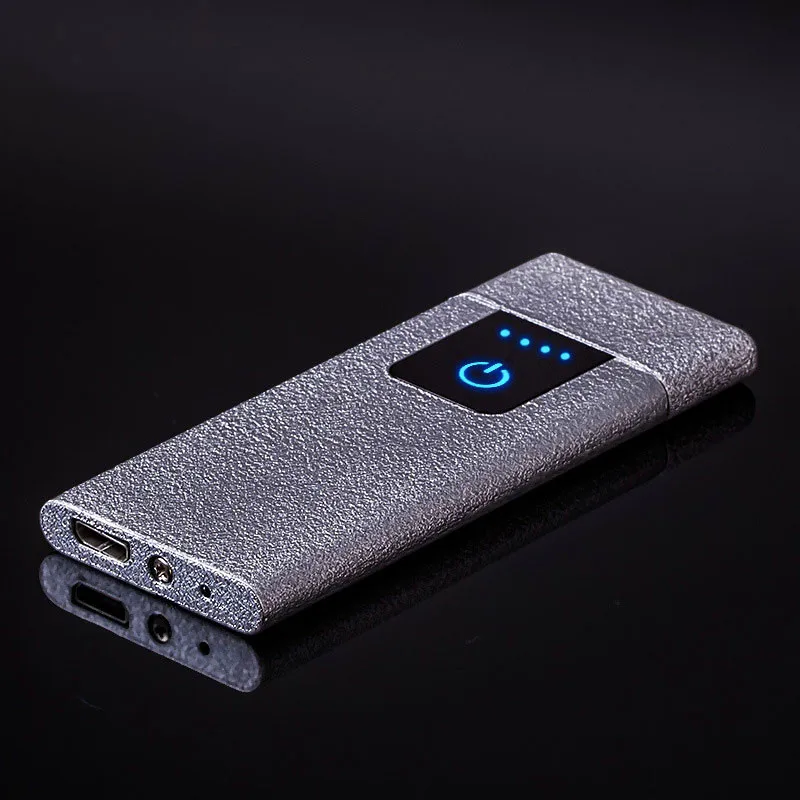 Yooap Ultra-thin Electric Lighter 0.4cm Metal Frosted Windproof Display Touch Switch Double Sided Creative Cigarette Usb Lighter