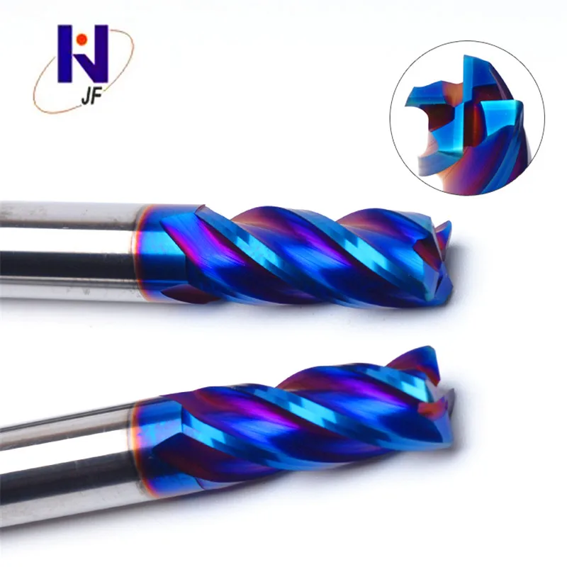 HRC60 GEEFUN GEK Carbide End Mill 4F Milling cutter Alloy Tungsten Steel tool BlueNaCo Coated CNC maching end mill