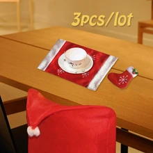 Red Santa Claus Tableware Socks Mats Hat Dining Room Chair Cover Seat Back Coat Christmas Home Dinner Table Decorations