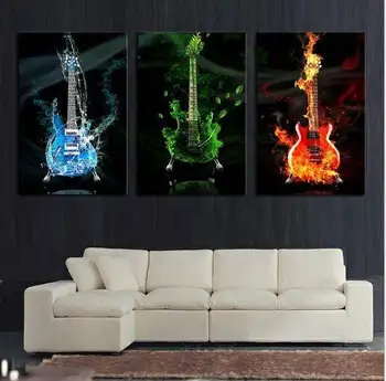 

3 Panel Unframed Large Printed Music Guitar Canvasoil Painting Picture Cuadros Decoracion Canvas Wall Art For Living Roo