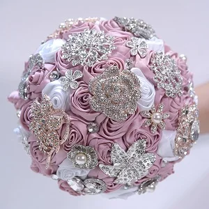 Bling кристалл украшенный атласная роза ручной работы свадебные букеты цветы кристалл брошь ручной работы заказной букет на заказ - Цвет: 12