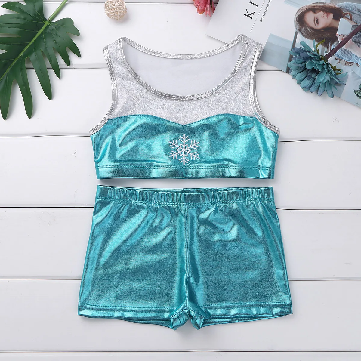 

iiniim Baby Girls Clothing Tankini Shiny Snowflake Embroidery Tank Top with Bottoms for Ballet Dance Gymnastics Fancy Outfit Set