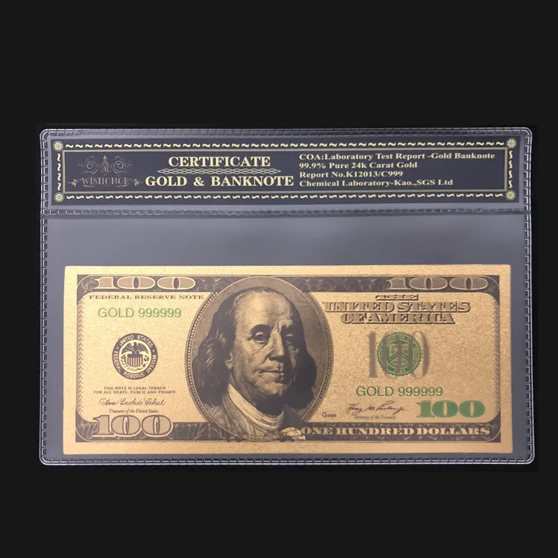 

Best Selling Product For America Banknotes 100 Dollars in 24K Gold Paper Money With COA Frame For Collection And Gift