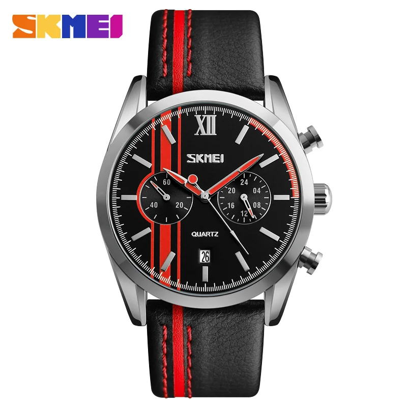 

SKMEI Men Quartz Wristwatches Leather Strap Calendar Stop Watch Waterproof Clocks Fashion Sports Watches 9148 Relogio Masculino