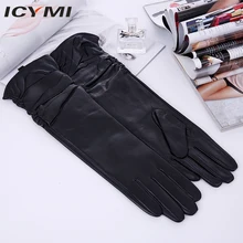 Icymi Леди Мода натуральный мех перчатки из овечьей кожи женские перчатки из натуральной кожи теплая бархатная подкладка женский длинный Перчатки для женщин