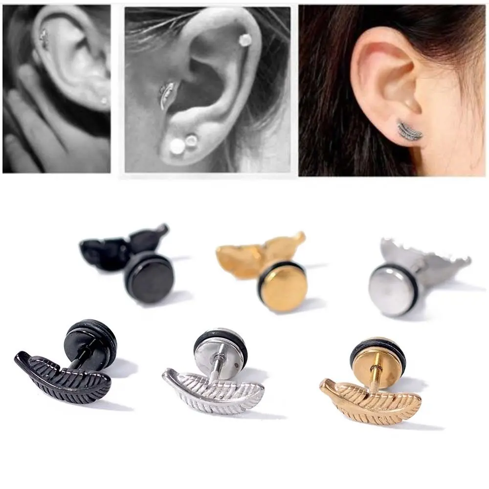 2 pieces Stainless Steel Feather Barbell Ear Cartilage Helix Stud Bar