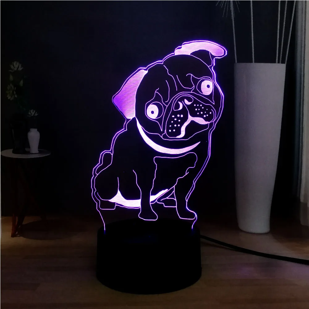 Акриловый 3D Блеск бульдог Мопс щенок светодиодный ребенок сна простыни Dec Lave USB