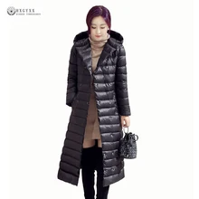 Новое зимнее пуховое пальто для женщин, однотонное, с капюшоном, X-Long, белый пуховик на утином пуху, большие размеры, Женское зимнее пальто OK1040