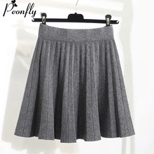 PEONFLY Трикотажные Теплые юбки женские Высокая талия плиссированные сексуальные мини юбки женские черные Хаки серые юбки осень зима