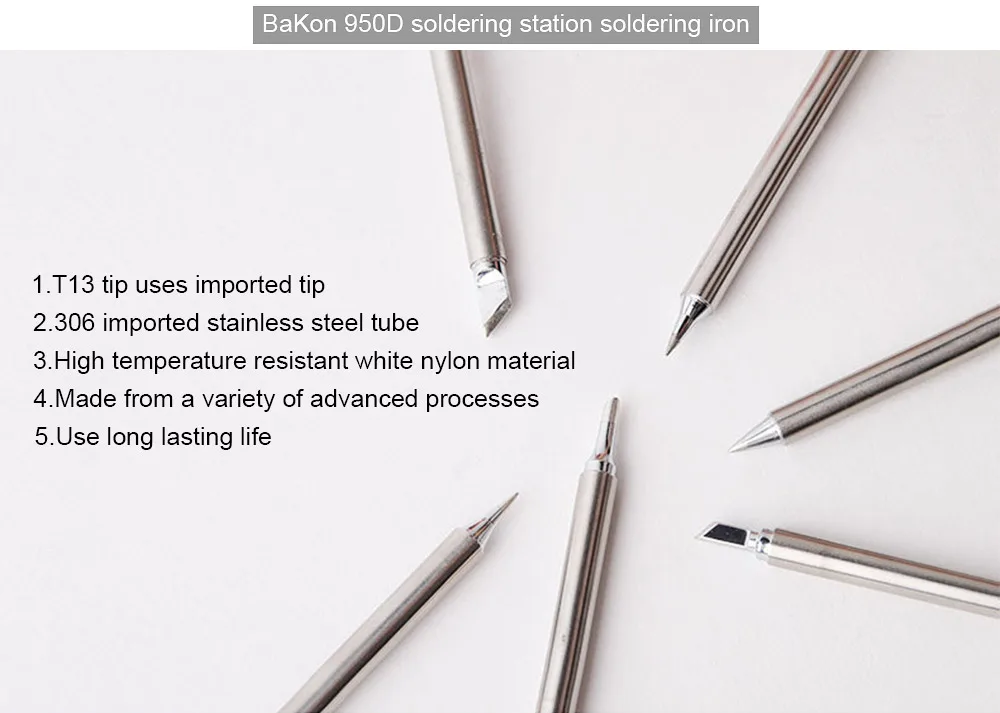 T13 Series Soldering Iron Tips High Quality Repair Welding Tools Use d For BAKON 950D Portable Rework Soldering Station Iron Tip aluminum filler rod