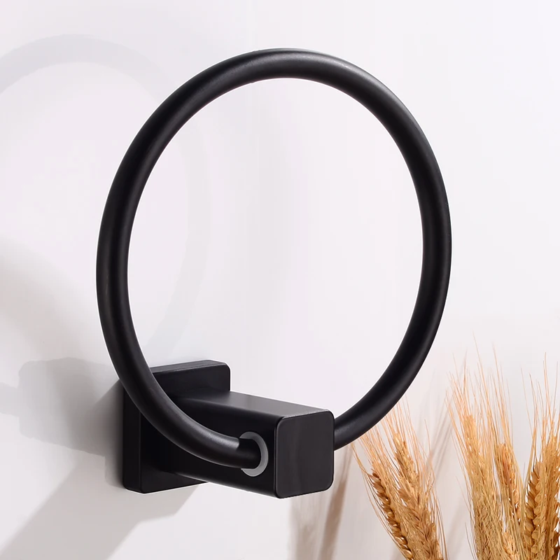Towel Ring Holder Black Wall Mounted Bathroom Towel Rack Aluminum Round Towel Bar Decorative Clothes Rack Bathroom Accessories