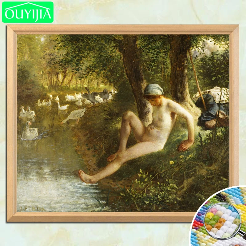 

J.F Millet Famous Painting "The Goose Girl" 5D DIY Diamond Painting Full Square Diamond Embroidery Rhinestones Mosaic Picture