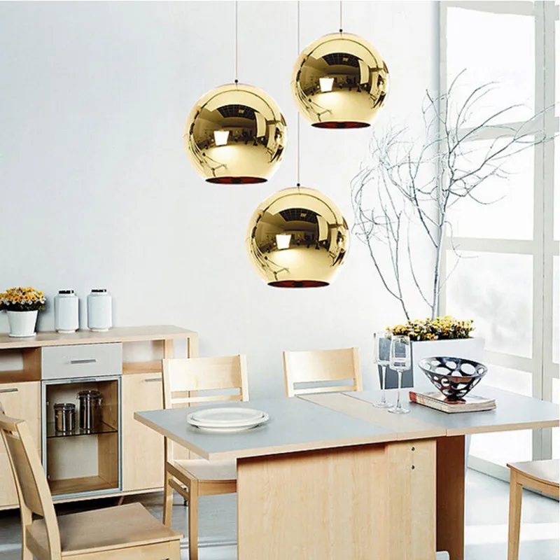 

Modern LED Pendant Lights Copper Glass Mirror Ball Hanging Lamp Kitchen Loft Industrial Modern Lighting Fixtures Hanging Light
