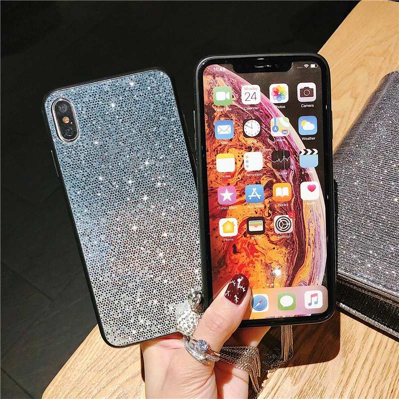 Моды алмаза градиентый Блестящий DIY кисточка чехол для iPhone 6 S 7 8plus X XR XS Макс 5 5S SE
