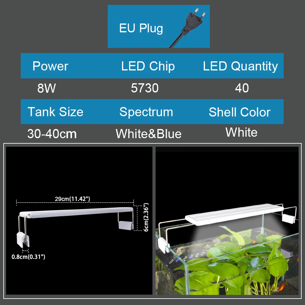 Расширяемый тонкий светильник для аквариума с регулируемой яркостью, светильник для аквариума 220 V/110 V 5 W/8 W/11 W/16 W, светодиодный светильник для аквариума - Цвет: 8W-EU