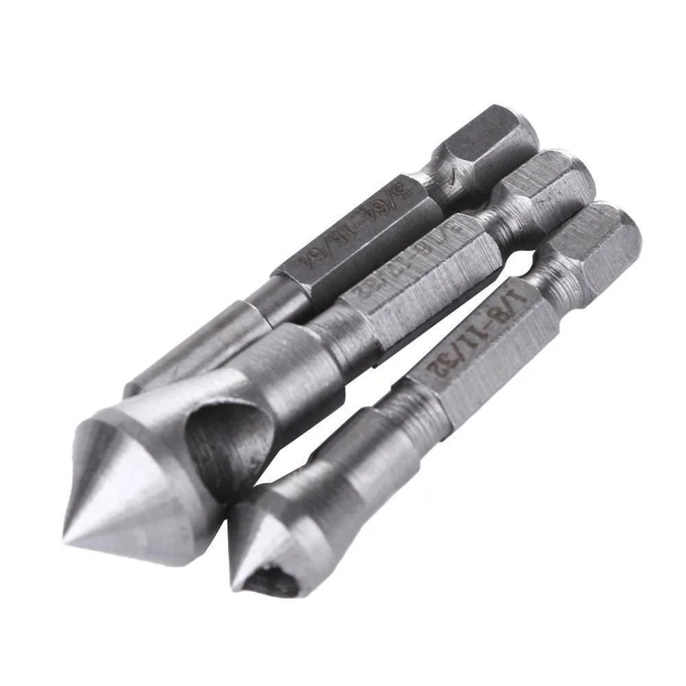 3Pcs HSS Wood Metal Drill Bit Titanium Coated Countersink and Deburring Tool Set