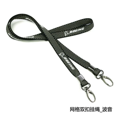 BOEING Airbus Lanyard for Pilot License ID Holder, Wide Black Mini Plaid Style with Metal Buckle for Flight Crew Airman