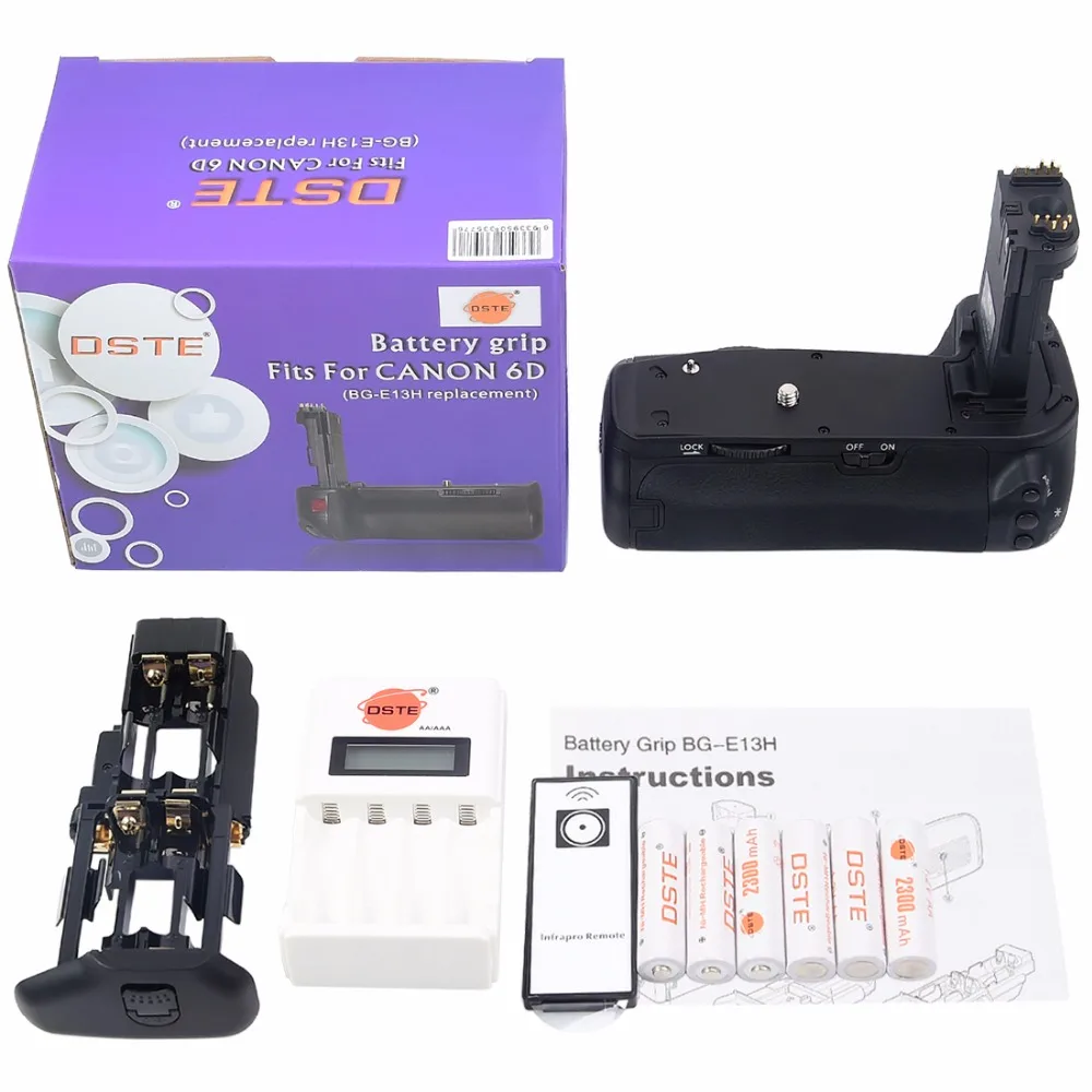 DSTE Battery Grip + Remote Control + 6 pack Rechargeable Batteries AA
