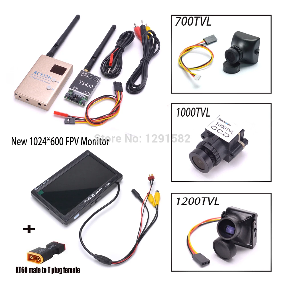 

TS832 RC832 Transmitter and Receiver 5.8G 600mW 48CH Wireless AV 700TVL / 1000TVL / 1200TVL 7inch LCD TFT FPV 1024 x 600 Monitor