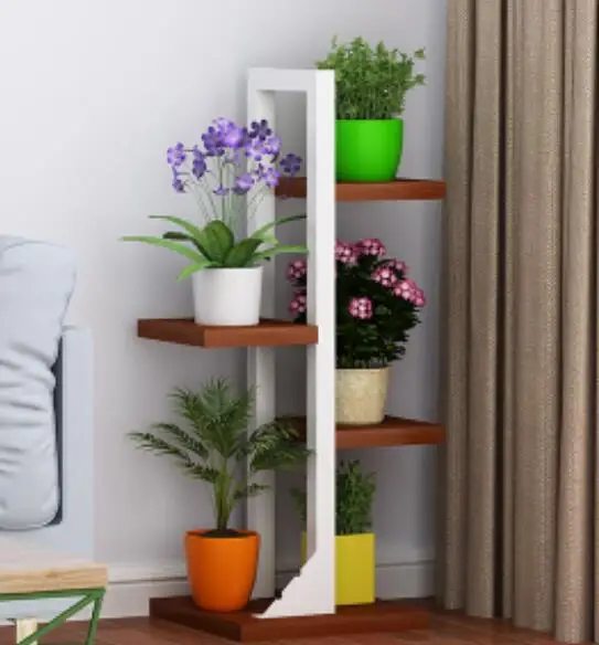 Indoor Multilayer Corner Shelf Modern Green Plant Shelf Living Room