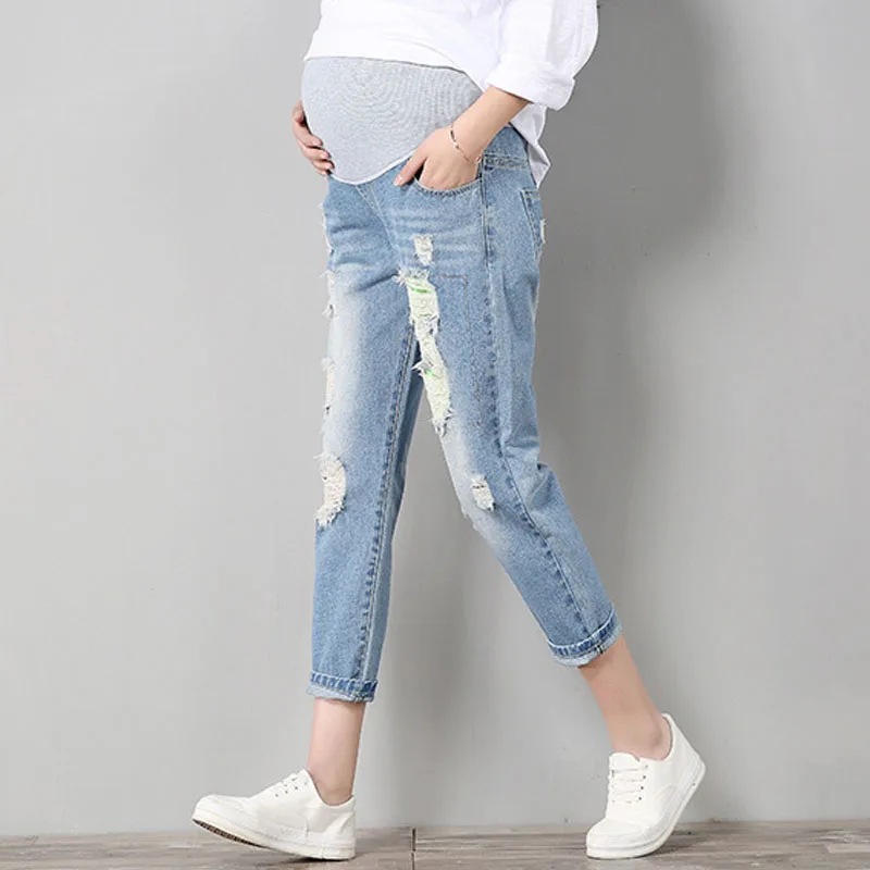 Отверстие для беременных брюки джинсы для беременных женская одежда брюки кормящих Опора высокие леггинсы Беременность Костюмы комбинезоны лето - Цвет: Dark blue