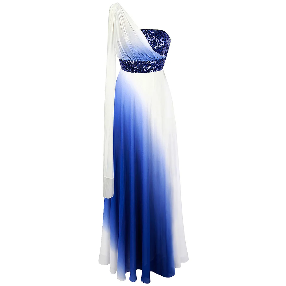 Angel-Fashion шифоновые платья подружки невесты на одно плечо с лентами и пайетками, контрастные цвета, а-силуэт, вечерние платья 387 - Цвет: Синий
