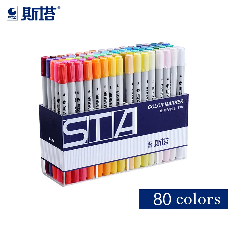 STA 3100 80 акварельные Мягкие кисти маркерные ручки гибкий наконечник для рисования каллиграфическая кисть, Водная раскраска для детей и взрослых книг - Цвет: 80 colors in box