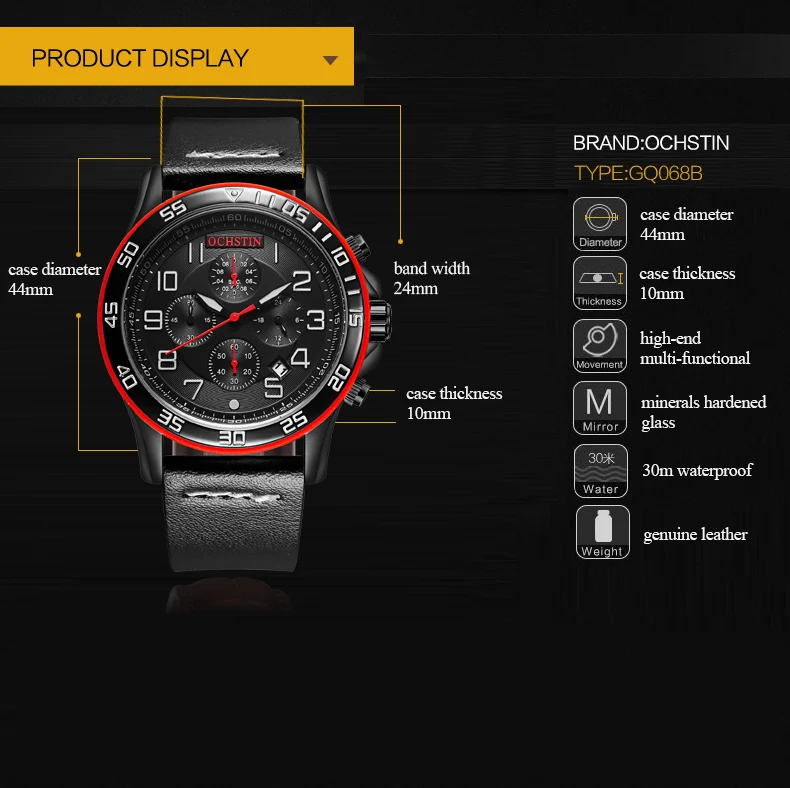 OCHSTIN Топ люксовый бренд военные наручные часы спортивные мужские водонепроницаемые часы мужские спортивные кварцевые хронограф армейские черные часы