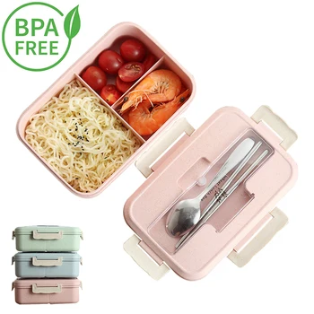 

BPA Free Lunch Box Eco-friendly Material Wheat Straw Portable Microwaveble Bento Box Food Storage Container With Tableware
