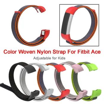 

Colorful Woven Nylon Breathable Wrist Strap Wristband with Metal Buckle For Fitbit Ace Smart Watch Adjustable Replacement Pink