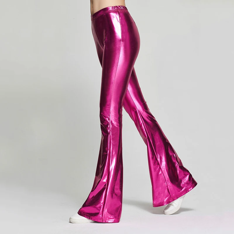 Золотые брюки-клеш из искусственной кожи Женские однотонные осенние зимние леггинсы широкие брюки женские блестящие обтягивающие брюки уличная 2XL - Цвет: 6