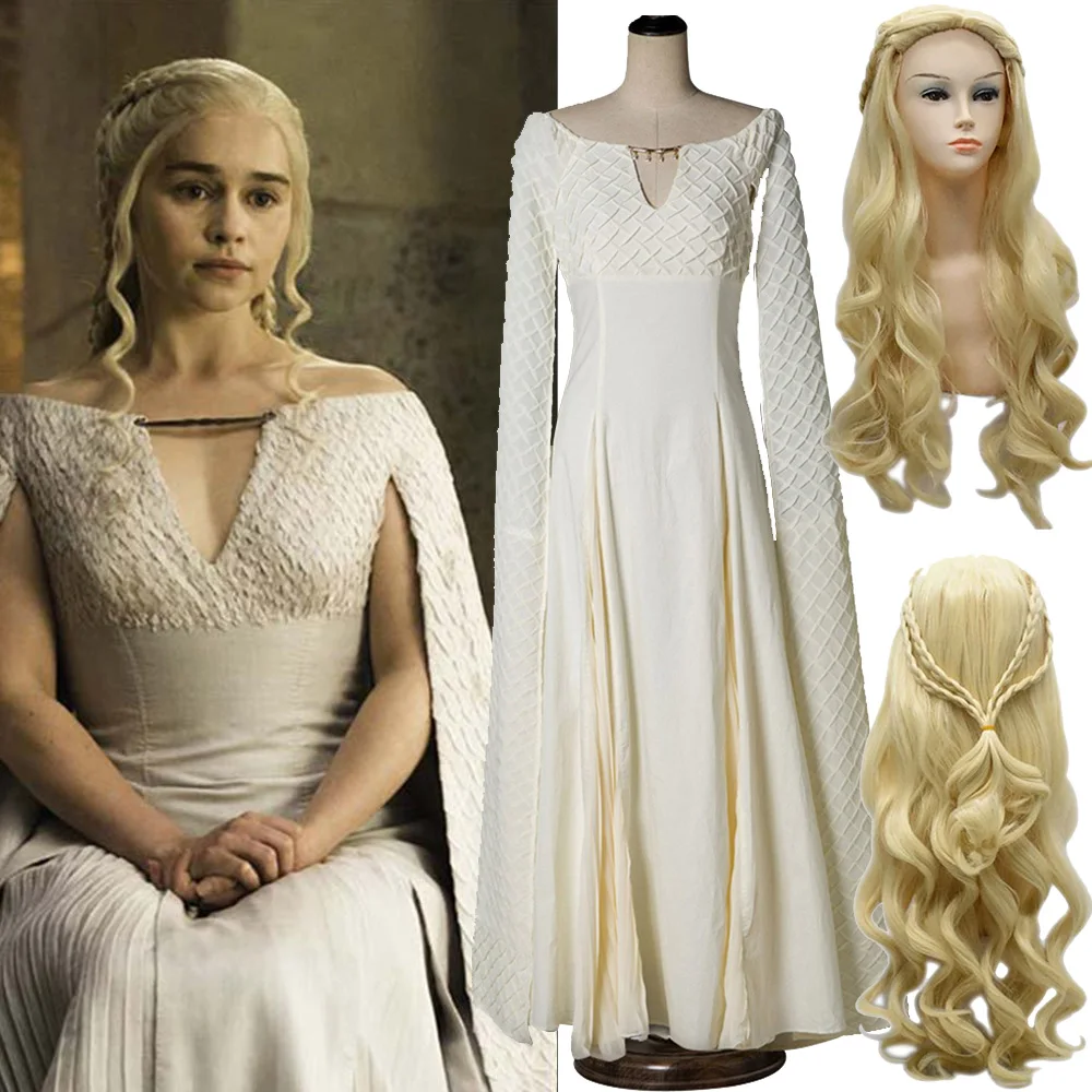 

Movie Game of Thrones Season 8 Daenerys Targaryen Cosplay Costume Women and Girl Halloween Carnival Chiffon Long Party Dress