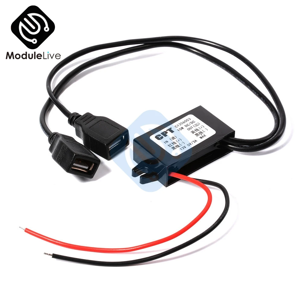 

DC-DC Car Power 12V to 5V 3A 15W Buck Converter Module Micro USB Step Down Power Output Adapter Low Heat Auto Protection