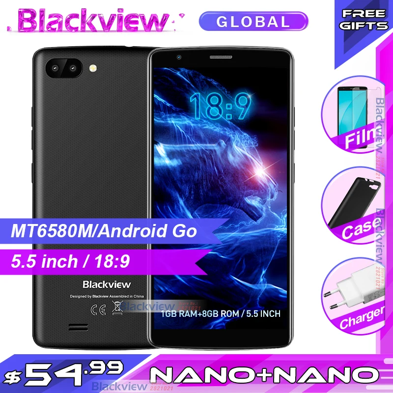 Смартфон Blackview A20 5 дюйма 1 + 8 Гб MT6580M Мп|Смартфоны| |