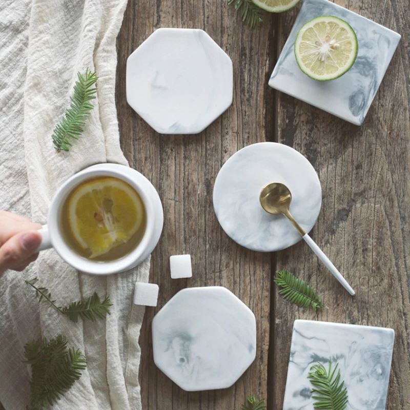 

1pcs Marble Pattern Ceramic Drink Coaster Coffee Cup Mat Tea Pad Dining Hard Table Placemats Table Decoration Accessories