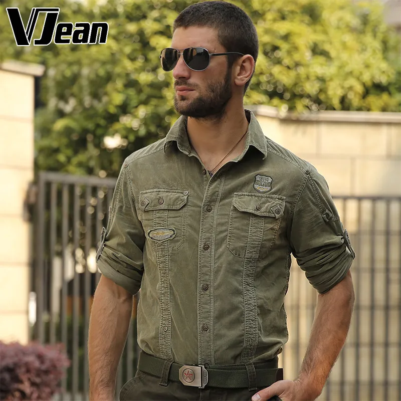 V JEAN Men's Corduroy Roll UP Sleeve Military Shirt #2A286
