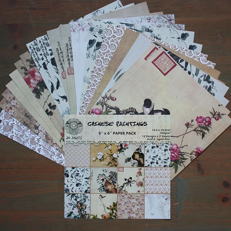 

6 inch Retro Chinese Painting 24 sheets,DIY Scrapbooking Pads Paper Origami Art Background Paper Card Making Paper Craft