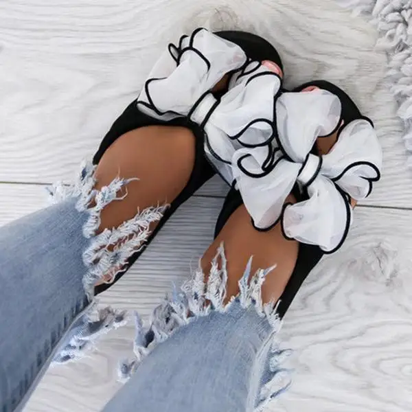 

Litthig Flower Bow Women Summer Slippers Platform Wedges Flip Flops Non-Slip Toe Beach Slippers Zapatos De Mujer 2019
