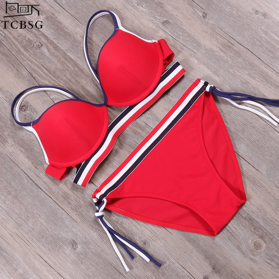 Tcbsg 2019 New Push Up Bikinis Women Swimwear Swimsuit Halter Underwire Bikinis Female Patchwork