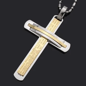 

ATGO Mens Crucifix Cross Trendy 316L Stainless Steel Pendant Jesus Scripture Link Chain Necklace Men Jewelry Cross BP696