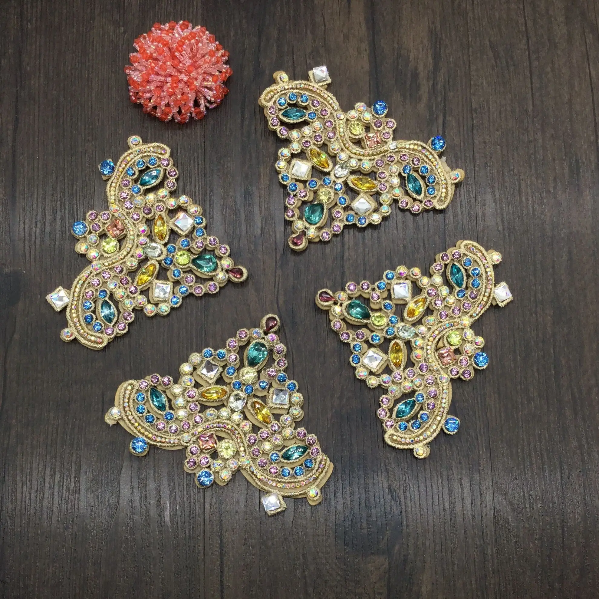 Golden retro hollow flower beaded patches applique patches for clothing