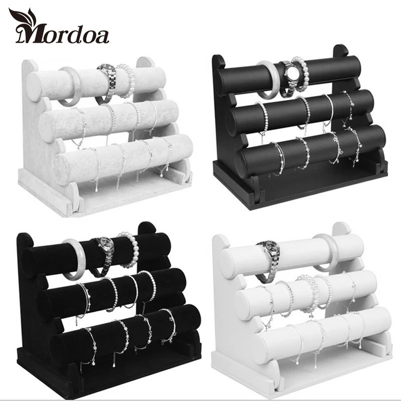 Mordoa 24/44 Holes Wood Earrings Organizer Jewelry Holder Necklace Bracelet Rack 2 Layers Jewelry Display Stand Jewelry Packing